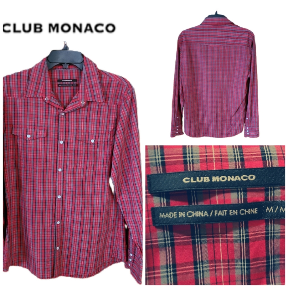 CLUB MONACO MENS PLAID, PEARL SNAP CLOSURES SHIRT - Picture 1 of 3